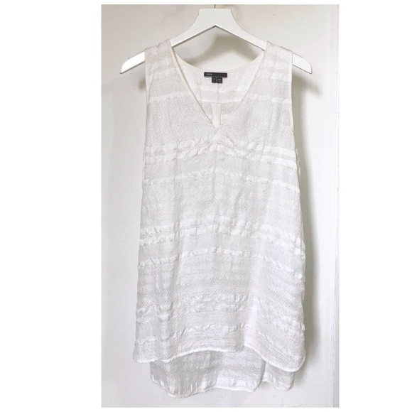 Vince Textured Sleeveless V-Neck Linen Blend Tunic‎ - Picture 1 of 4
